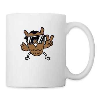 Coole Eule Peace Handzeichen Victory Sonnenbrille - Tasse - Weiß - Rechts