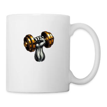 Power Arm mit Gold-Hantel – Gym Style - Tasse - Weiß - Rechts