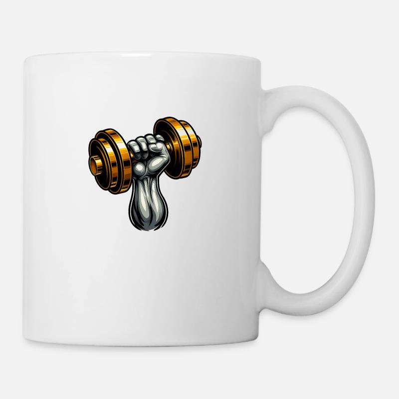 Power Arm with Gold Dumbbell – Gym Style - Mug - white