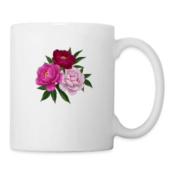 Pfingstrose, Rosa, Weiß und Rot - Tasse - Weiß - Rechts