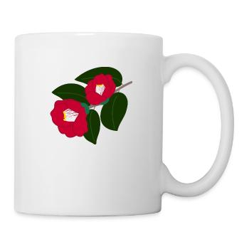 zwei rote Kamelienblüten - Tasse - Weiß - Rechts