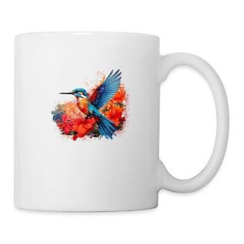 Kingfisher, hummingbird, hibiscus, flowers, colorful - Mug - white - Right