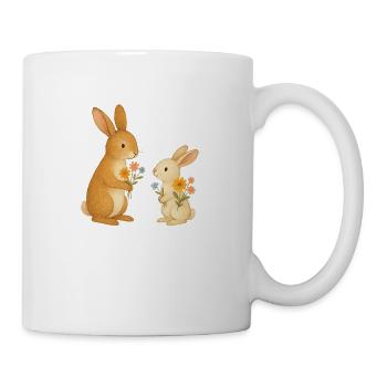 Hase mit Blumen - Tasse - Weiß - Rechts