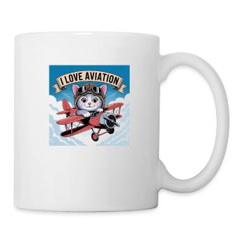 Süsses Kätzchen in einem antiken Doppeldecker - Tasse - Weiß - Rechts