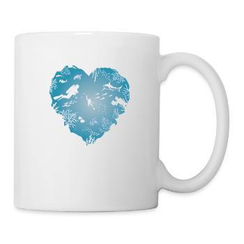 I love diving, heart, diver, shark - Mug - white - Right