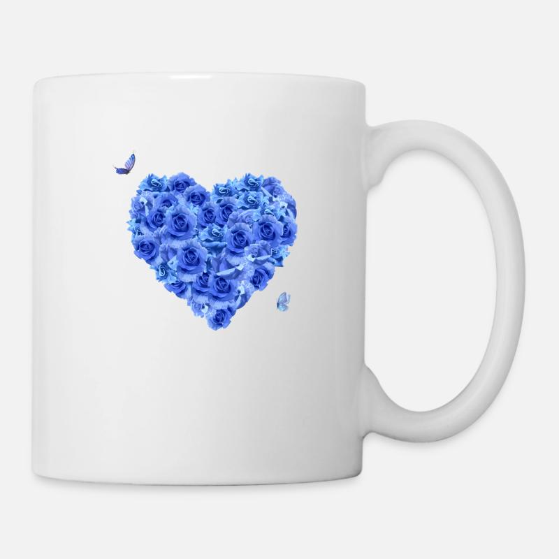 Blaues Blumenherz - Tasse - Weiß