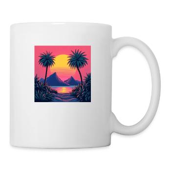 Ein lebendiger, von den 80er Jahren inspirierter Retro-Sonnenuntergang - Tasse - Weiß - Rechts
