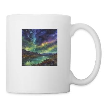 Aurores boréales au-dessus du lac tranquille - Mug blanc - blanc - Droite