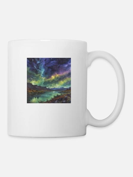Northern Lights over the Tranquil Lake - Mug - white