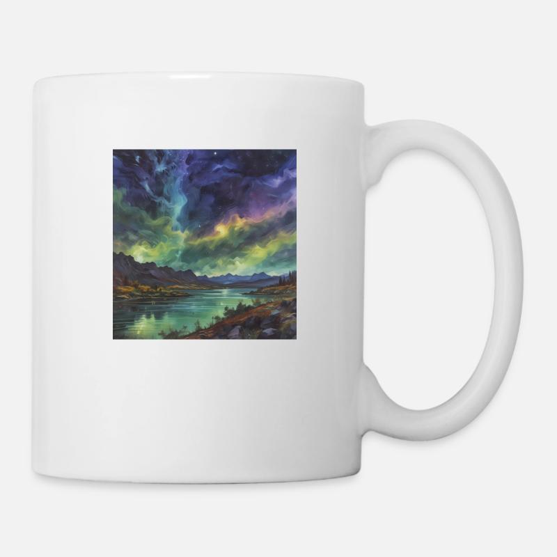 Aurores boréales au-dessus du lac tranquille - Mug blanc - blanc