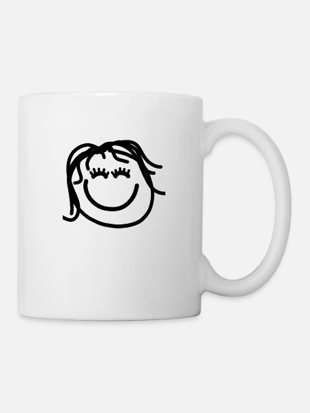 Visage heureux avec de longs cheveux - Mug blanc - blanc