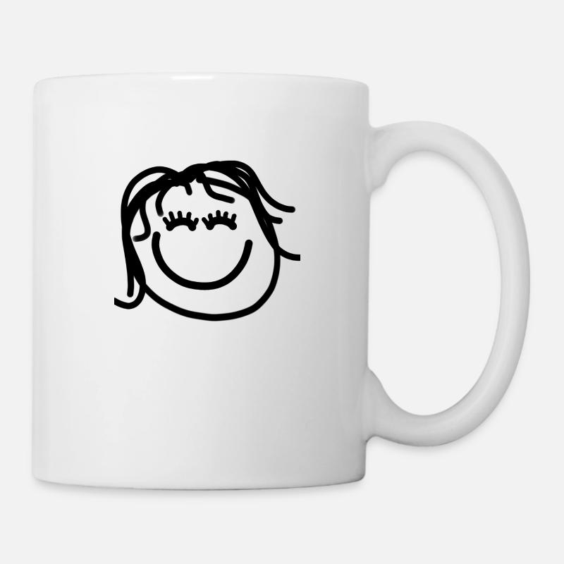 Visage heureux avec de longs cheveux - Mug blanc - blanc
