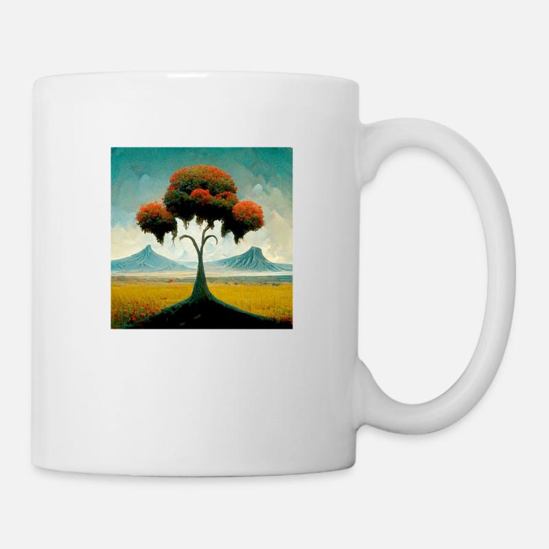 Surrreal Landscape Tree Solitude Mountains - Mug - white