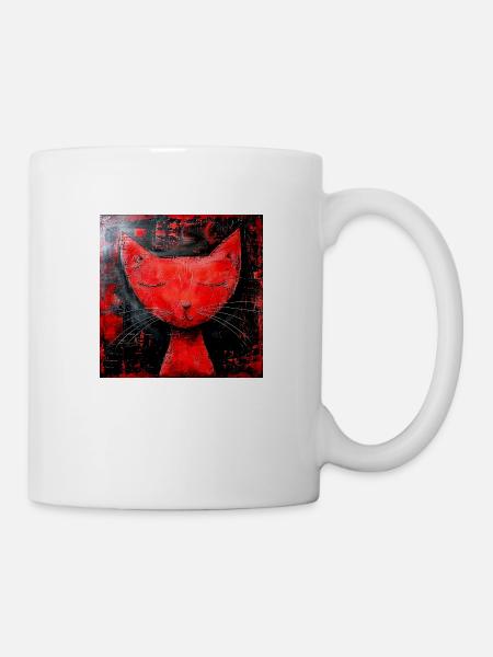 rote Katze grafisch stilisiert abstrakt Ruheraum - Tasse - Weiß