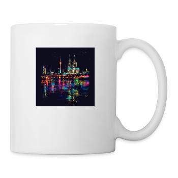 Kölner Dom Stadt Skyline Nacht schwarz Neon - Tasse - Weiß - Rechts