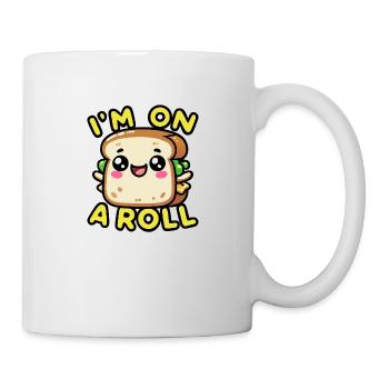 Kawaii Chibi Sandwich – I'm on a Roll Fun Food Pun - Mug - white - Right