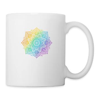 A T shirt design displays a mandala in vivid ra - Tasse - Weiß - Rechts