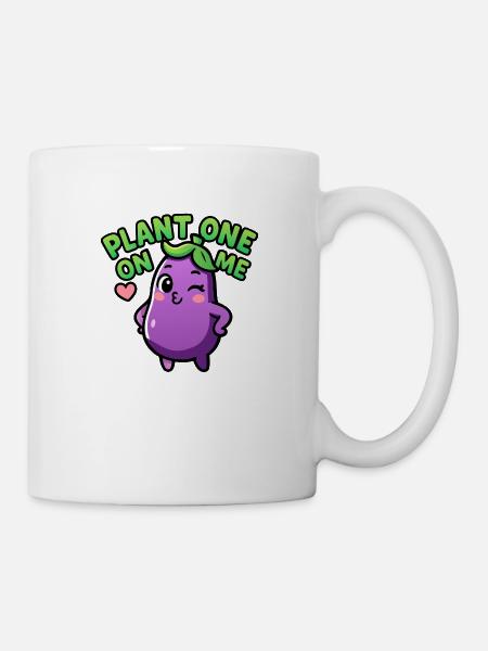 Kawaii Chibi Eggplant Pun – Plant One On Me Funny - Mug - white