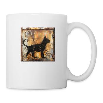Graffiti junge Katze Silhouette Rost Metall urban - Tasse - Weiß - Rechts