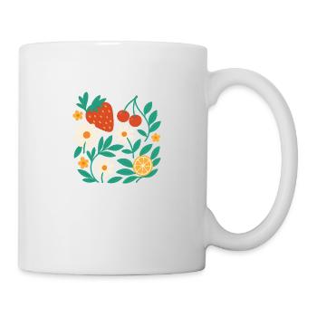 Fruchtblüte – Florales Design mit Erdbeere, Kirsch - Tasse - Weiß - Rechts