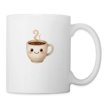 Jolie tasse à café avec visage - Style aquarelle - Mug blanc - blanc - Droite