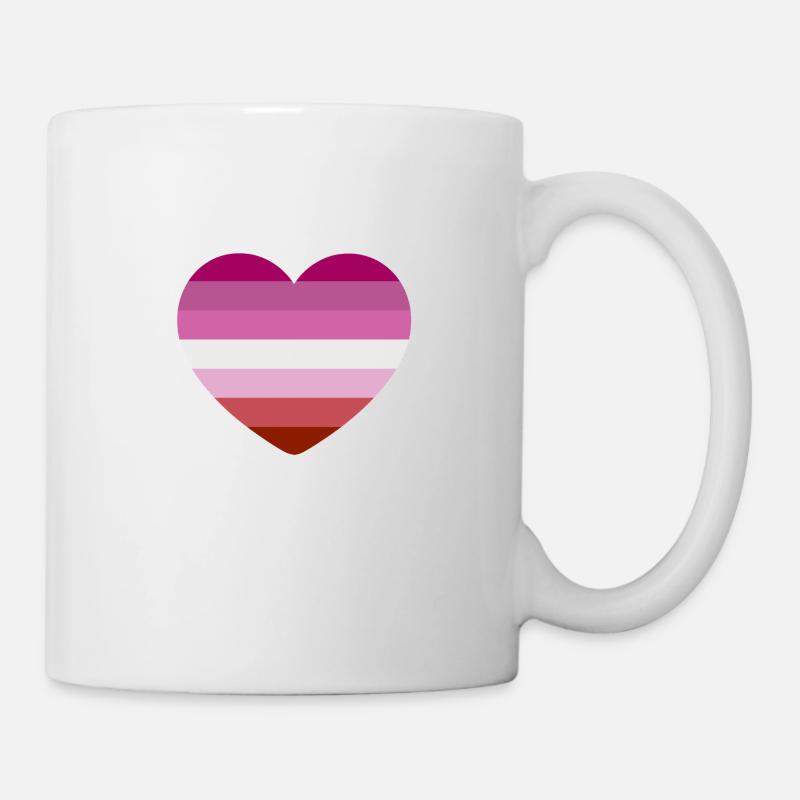 Coeur aux couleurs du drapeau lesbien - Mug blanc - blanc