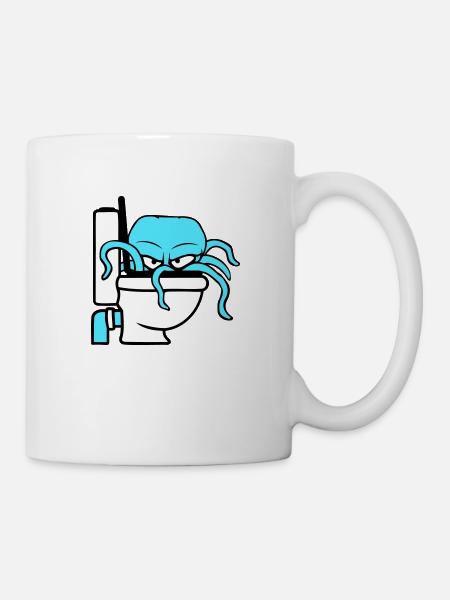 Oktopus in Klo Toilette WC Kloschüssel Klospülung - Tasse - Weiß