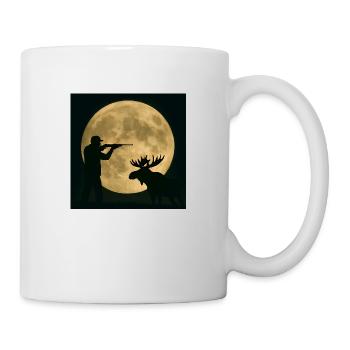 Hunter and moose in full moon - Mug - white - Right