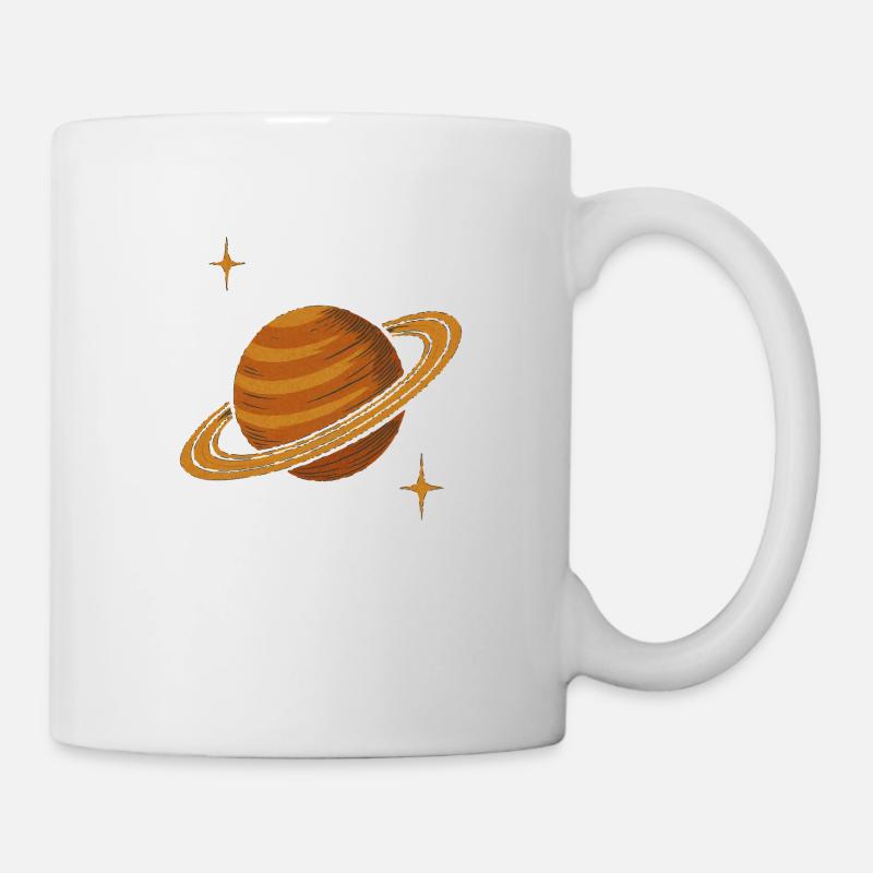 Retro Planet Saturn – Vintage Weltraum Design - Tasse - Weiß
