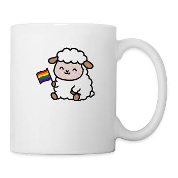Kleines Pride-Schaf mit Regenbogenfahne - Tasse - Weiß - Rechts