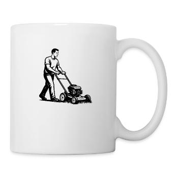 Man with mower – black and white classic - Mug - white - Right