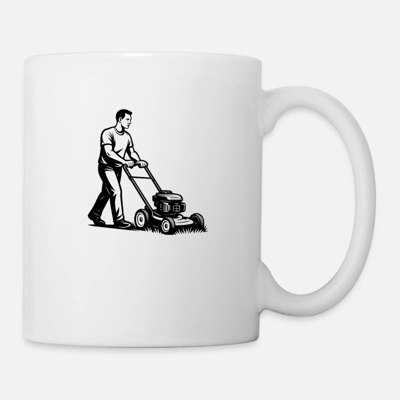 Mann mit Mäher – Schwarz-Weiß-Klassiker - Tasse - Weiß