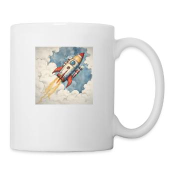 Rakete startet in den blauen Himmel durch Wolken. - Tasse - Weiß - Rechts