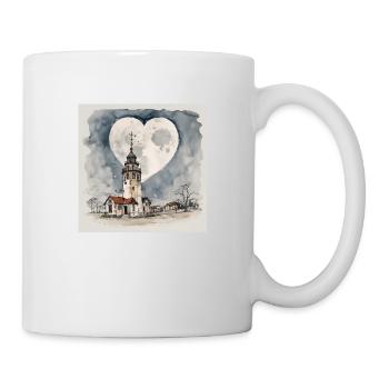 Kirche / Leuchtturm im Dorf unter Mond-Herz-Form - Tasse - Weiß - Rechts
