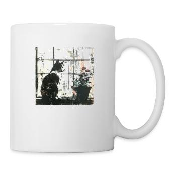 Graffiti Cat Flowerpot Window Street Art bw - Mug - white - Right
