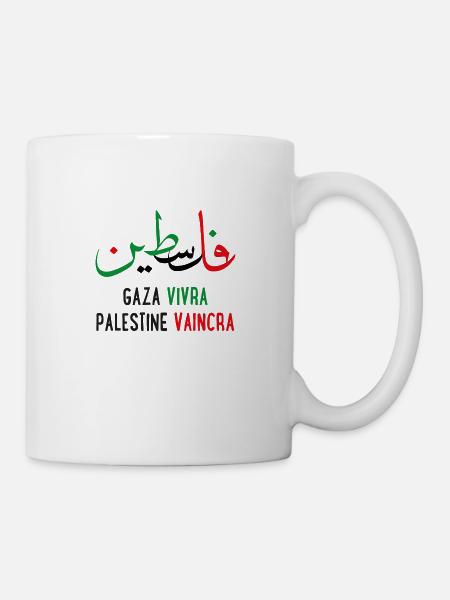 Calligraphie Palestine en arabe Gaza vivra vaincra - Mug blanc - blanc