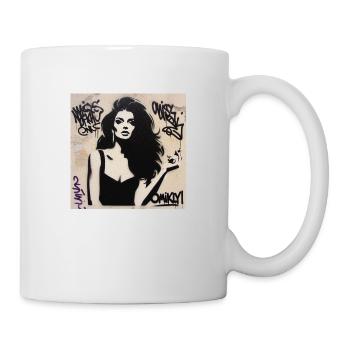 Femme pochoir omikly mur pop art tag noir street - Mug blanc - blanc - Droite