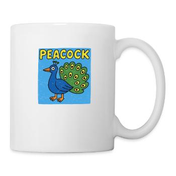 Pfau Cartoon - verwitterte Optik - Tasse - Weiß - Rechts