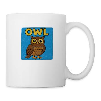 Eule Cartoon - verwitterte Optik - Tasse - Weiß - Rechts