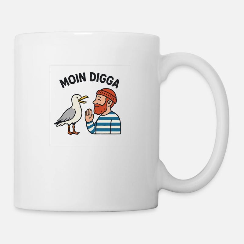 Moin Digga – Möwe trifft Mensch - Tasse - Weiß