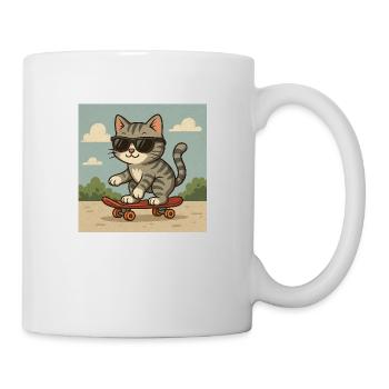Coole Katze auf Skateboard - Tasse - Weiß - Rechts