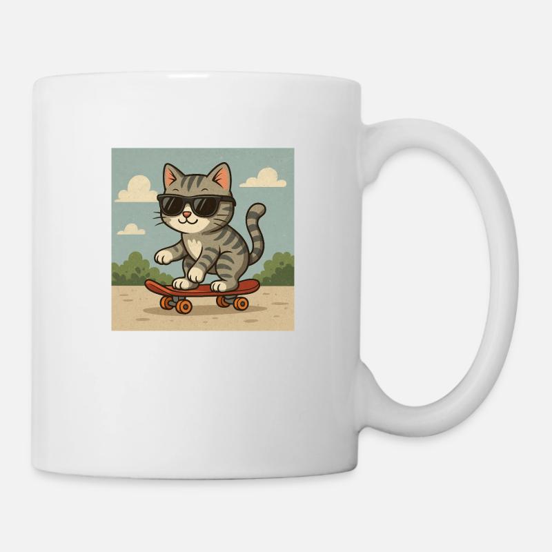 Coole Katze auf Skateboard - Tasse - Weiß