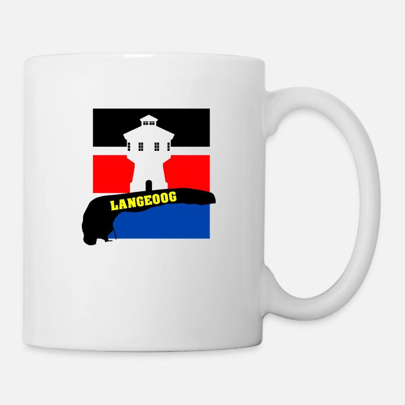 Langeoog mit Wasserturm, Fahne & Umriss - Tasse - Weiß