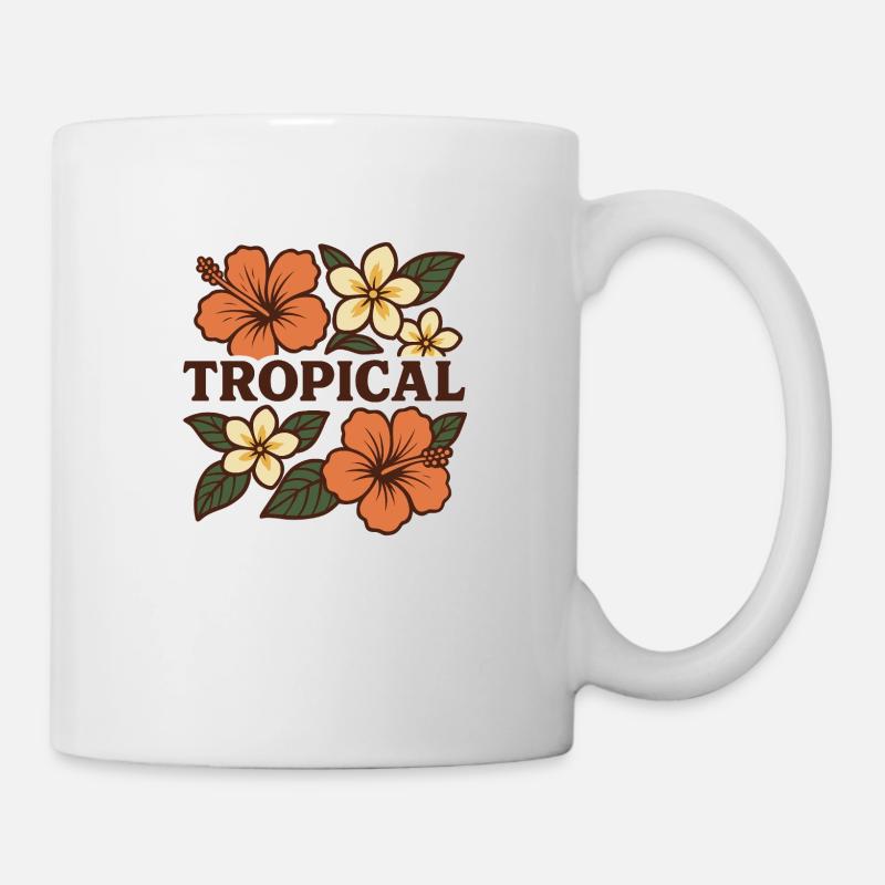Tropical - Sommermotiv mit exotischen Blumen - Tasse - Weiß