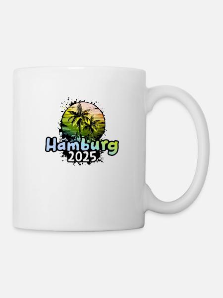 Hamburg 2025 Urlaub Palmen - Tasse - Weiß