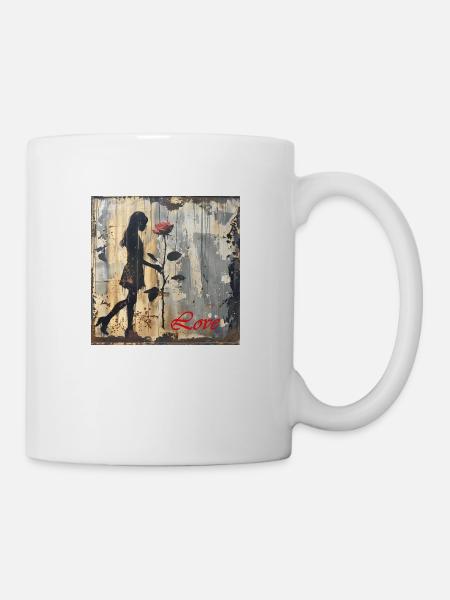 Graffiti LOVE Girl with Rose Rust Street Art - Mug - white