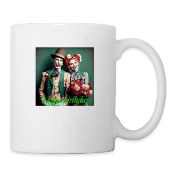 Happy Birthday Clowns Couple Congratulating Flowers - Mug - white - Right