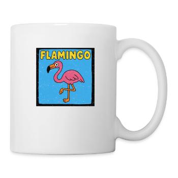 Flamingo Cartoon - Verwitterte Optik - Tasse - Weiß - Rechts