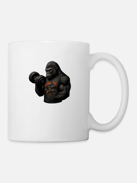 Strong gorilla during bicep training with Power-Shir - Mug - white