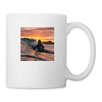 Sunset by the sea with kayak silhouette - Mug - white - Right